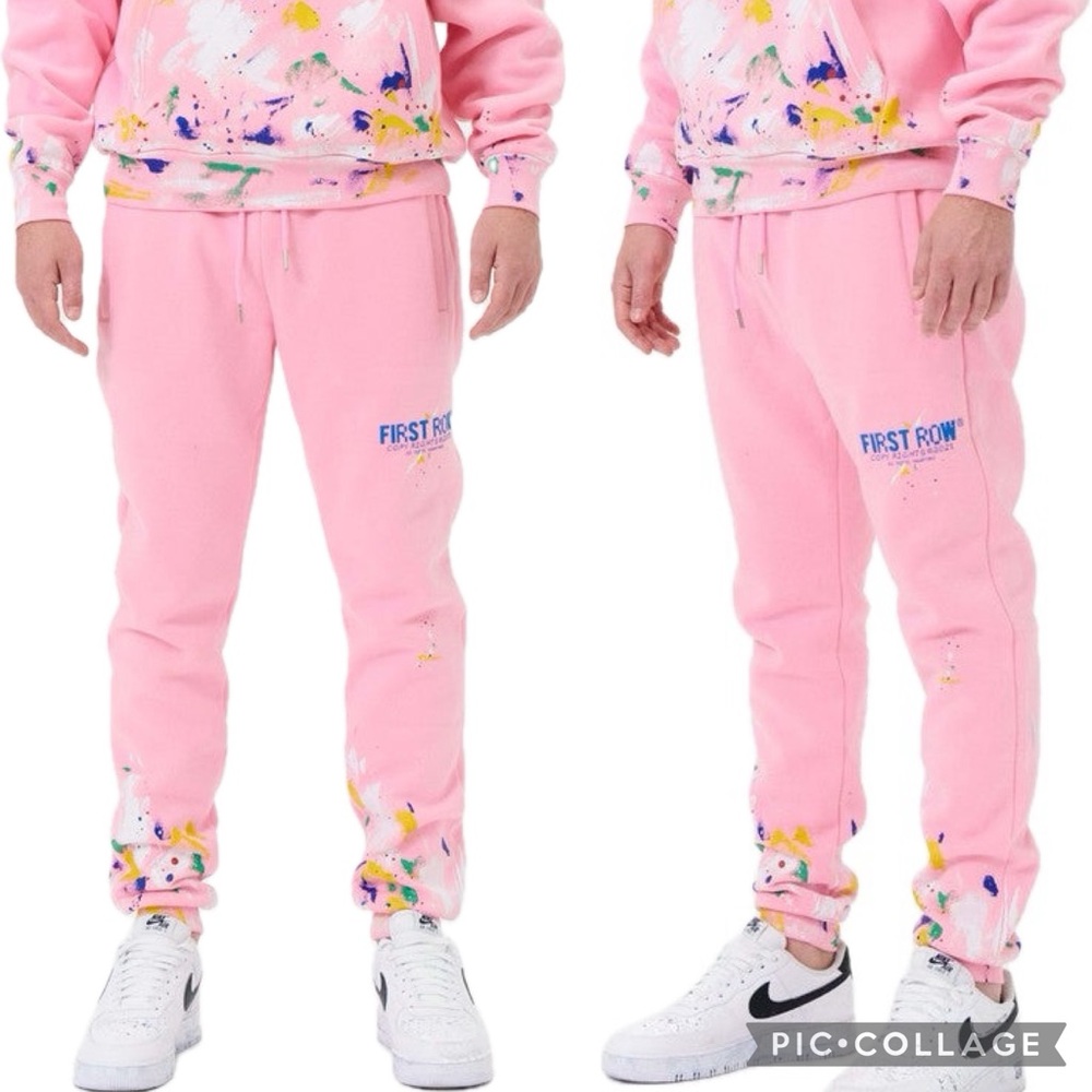 First Row Pink Art Work Hand Painted Jogger Pants Fleece Lined & Unisex Styling